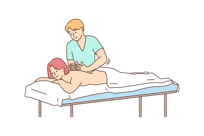 Novinha recebendo massagem nas costas  Ilustração