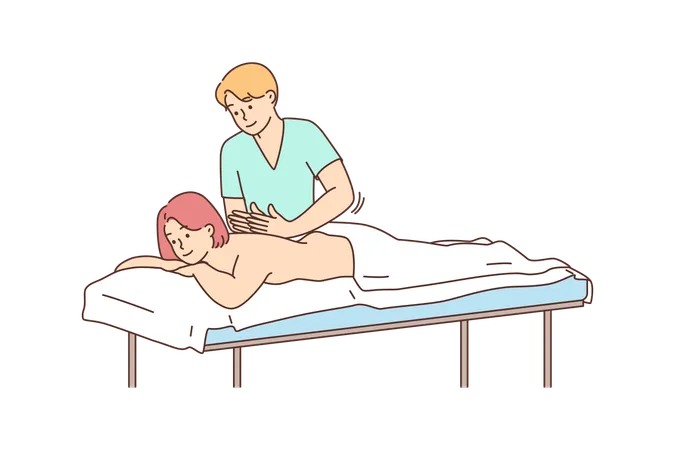 Novinha recebendo massagem nas costas  Ilustração