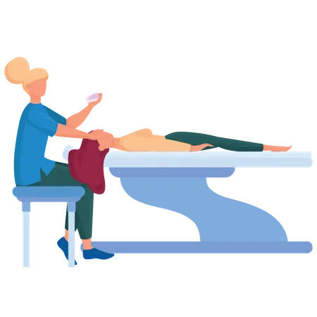 Massagista fazendo massagem no corpo da mulher no salão spa  Ilustração