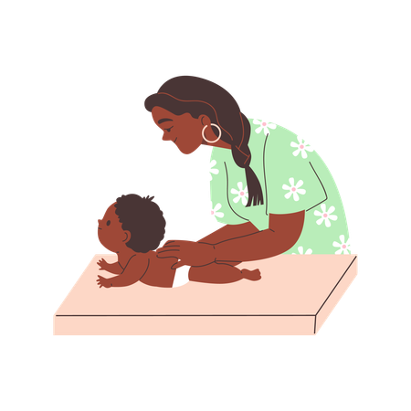Massagista profissional dando massagem em recém-nascido  Ilustração