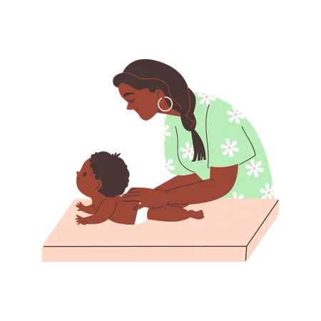 Massagista profissional dando massagem em recém-nascido  Ilustração