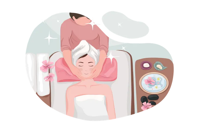 Masseur doing massage on woman body in the spa salon  Illustration