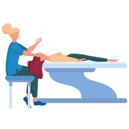 Masseur faisant un massage sur le corps de la femme dans le salon spa  Illustration