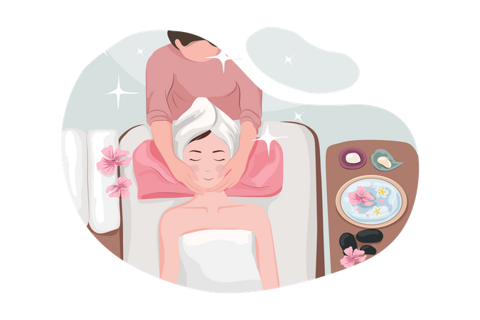 Masseur massiert den Körper einer Frau im Wellness-Salon  Illustration