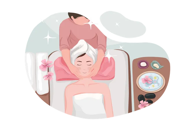 Masseur massiert den Körper einer Frau im Wellness-Salon  Illustration