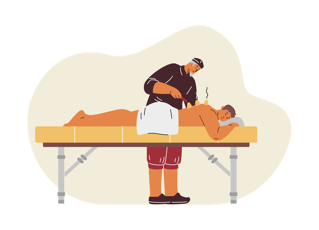 Masseur und männlicher Patient auf der Couch, der massiert wird  Illustration