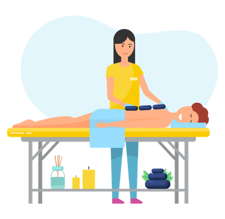 Masseuse doing stone massage on client  Illustration