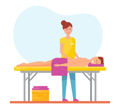 Masseuse working with back of client in spa salon Illustration
