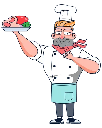 Master chef holding food Illustration