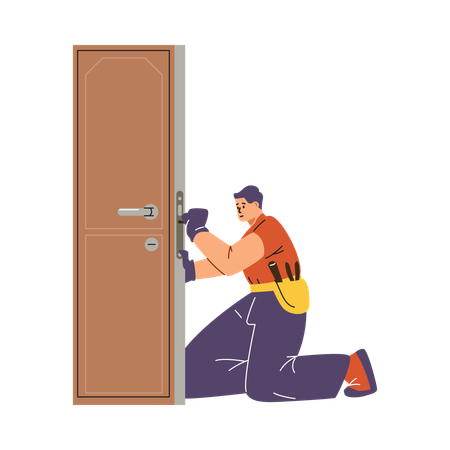 Master repairs door lock  Illustration