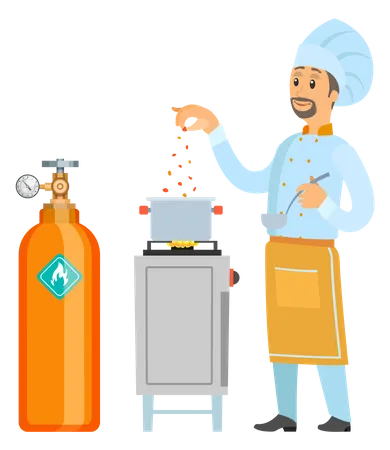 Masterchef cooking food in the restaurant Illustration