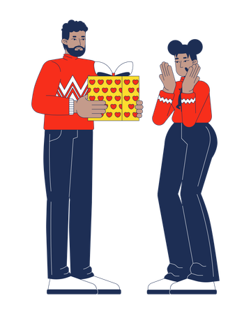 Matching sweaters couple giving gifts  Illustration