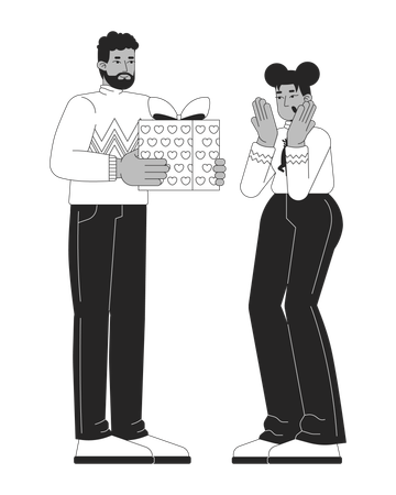 Matching sweaters couple giving gifts  Illustration