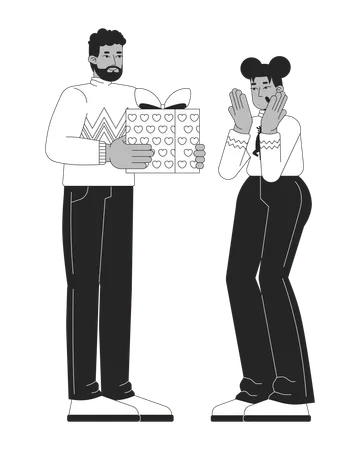 Matching sweaters couple giving gifts  Illustration