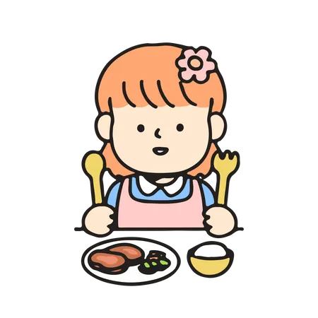 Une fille de maternelle mange  Illustration