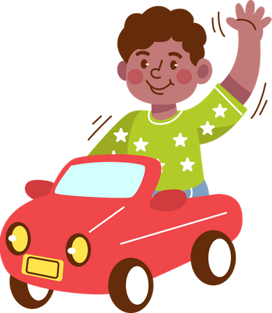 Garçon de maternelle équitation voiture jouet  Illustration