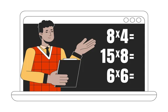 Math online lesson on laptop  Illustration