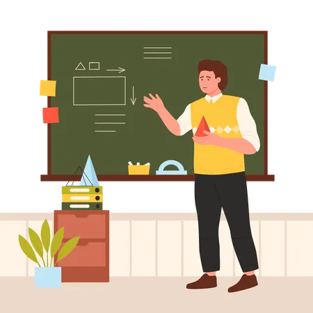 Math teacher teaching at school board  Illustration