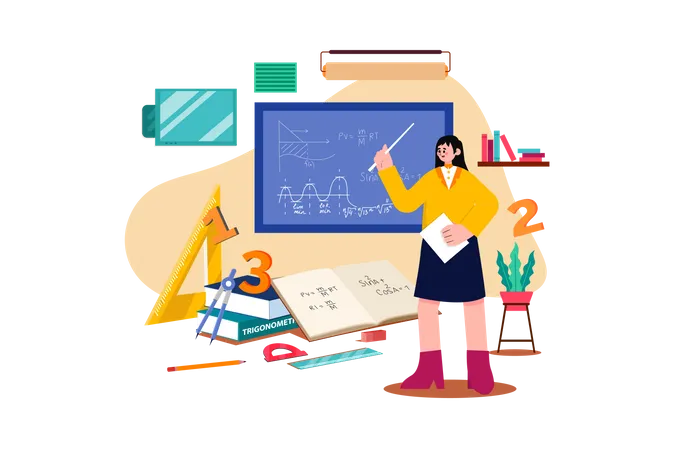 Math teacher teaching in classroom  Illustration