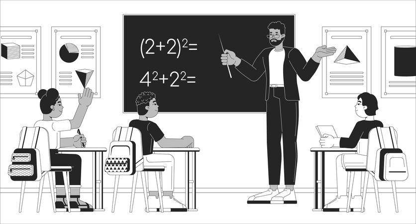 Math teacher teaching schoolchildren  Illustration