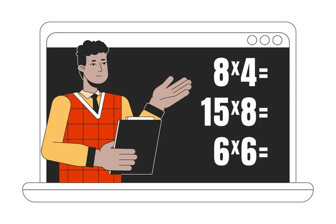 Mathe-Online-Unterricht am Laptop  Illustration