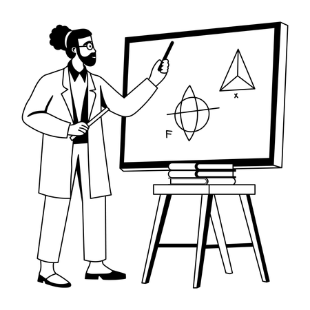 Mathematician doing calculation on black board  Illustration