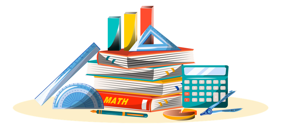 Maths book and equipment  Illustration