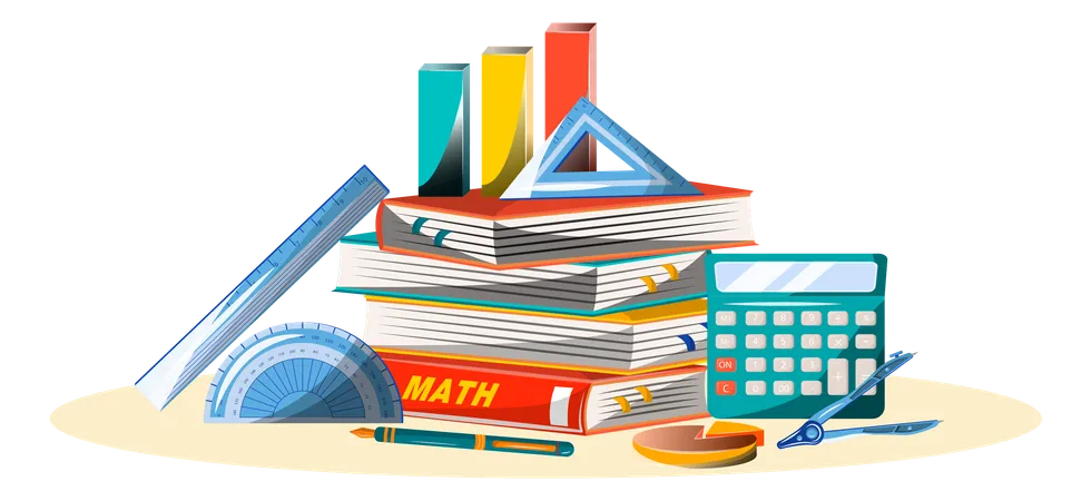 Maths book and equipment  Illustration