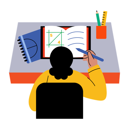 Un étudiant en mathématiques écrit une formule mathématique  Illustration