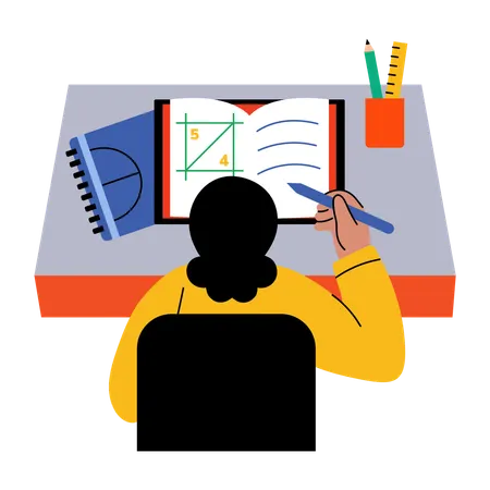 Un étudiant en mathématiques écrit une formule mathématique  Illustration