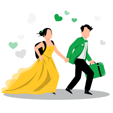 Matrimonio corriendo con bolsa  Ilustración