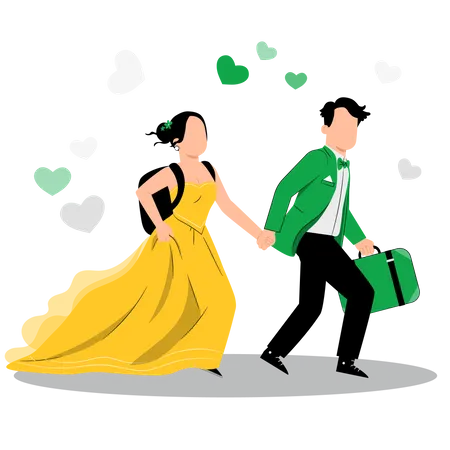 Matrimonio corriendo con bolsa  Ilustración