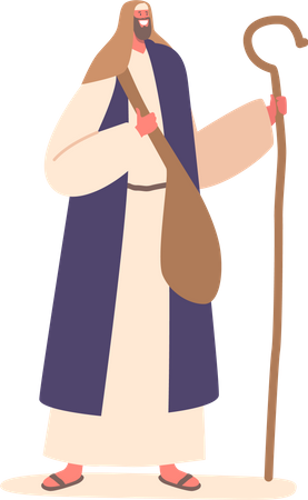 Mature Ancient Israel Man With Staff  Illustration