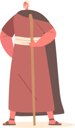 Mature Ancient Israel Man With Staff  Illustration