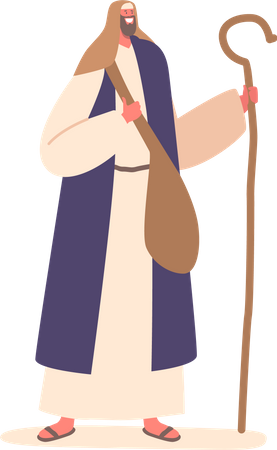 Mature Ancient Israel Man With Staff  Illustration