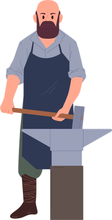 Mature blacksmith working with sledgehammer  Illustration