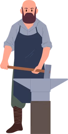 Mature blacksmith working with sledgehammer  Illustration