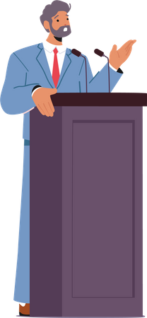 Mature Male Give Speech From Tribune  Illustration