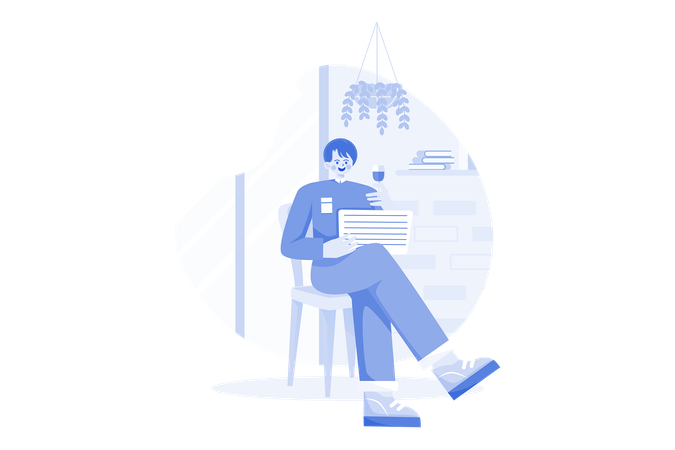 Mature Male Sits On Armchair Wineglass In Hand  Illustration