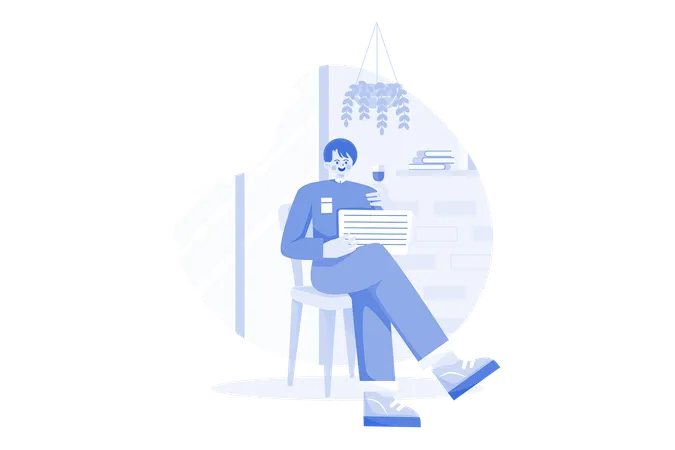 Mature Male Sits On Armchair Wineglass In Hand Illustration