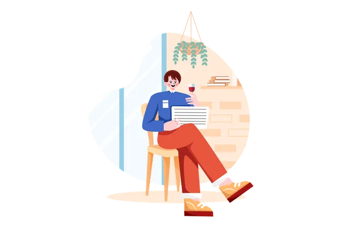 Mature Male Sits On Armchair Wineglass In Hand Illustration