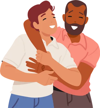 Adult Men Friendly Hug Mature Male Characters Warm Embrace Conveying Camaraderie And Connection Through A Brief And Respectful Physical Gesture Cartoon People Vector Illustration Illustration