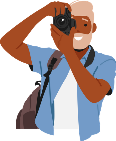 Mature Man Capturing Moments With Camera  Illustration