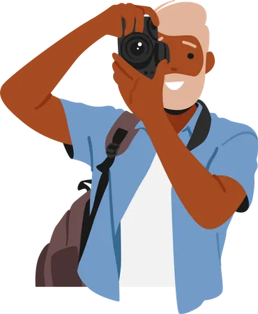 Mature Man Capturing Moments With Camera  Illustration