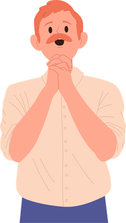 Mature man praying asking god for help and support with deep faith  Illustration