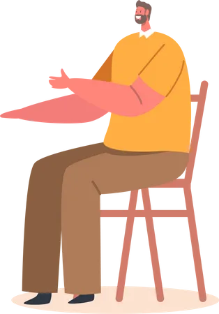 Mature Man Sitting on Chair Smile and Gesturing with Hands  Illustration