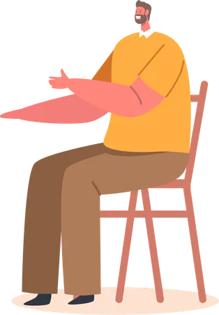 Mature Man Sitting on Chair Smile and Gesturing with Hands  Illustration