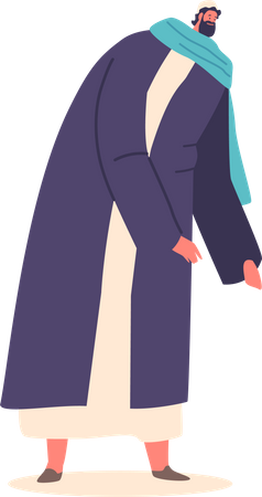 Mature Man With Beard Wearing Long Robe  イラスト