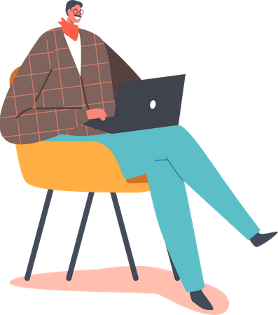 Mature Man Work on Laptop  Illustration