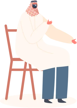 Mature Muslim Man Wearing Traditional Dress Sitting on Chair  Illustration